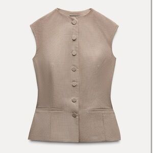 Zara Beige Plaid Sleeveless Peplum Top